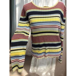 Vintage Y2K Rainbow Retro Festival Rave Striped Long Sleeve Shirt
